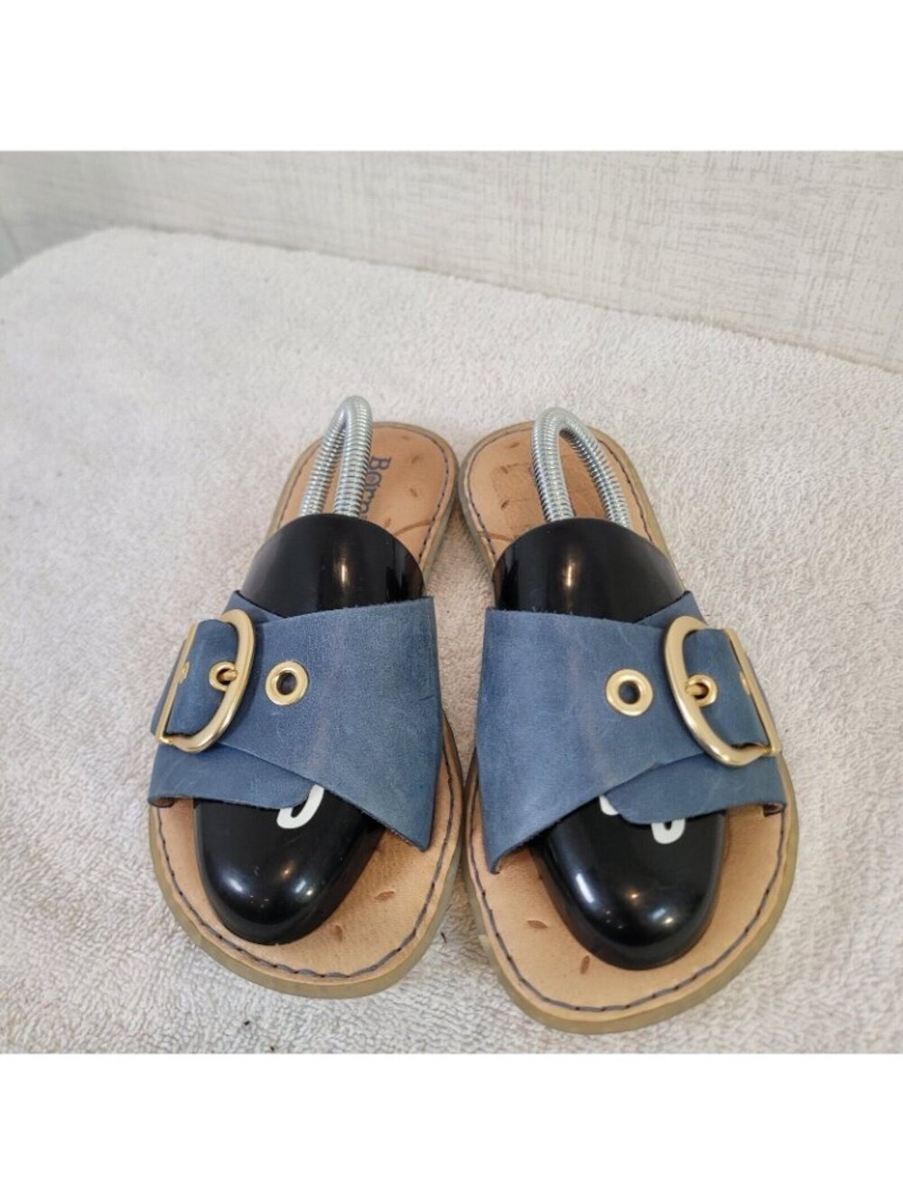 Born Sandals Womens 6M Blue Gold Leather Slides F26304 Casual Comfort - Picture 3 of 7